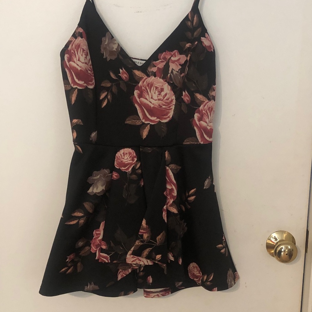 Black Floral V-Neck Peplum Cami romper